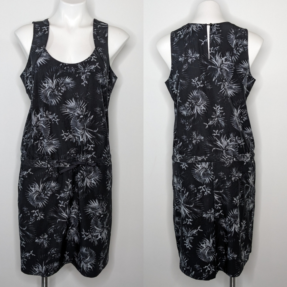 FIG Clothing black floral drawstring waist active dress M